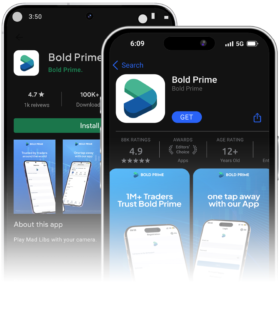 Bold Prime mobile app screens